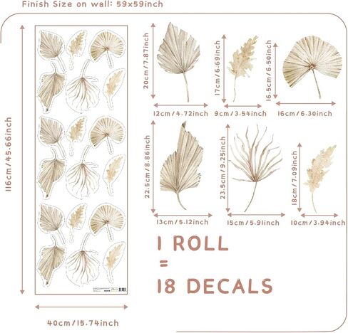funlife Boho Leaf Wall Decals Peel and Stick, PVC Self Adhesive Brown Leaves Wall Art Stickers for Bedroom Living Room Kids Room in Saudi Arabia