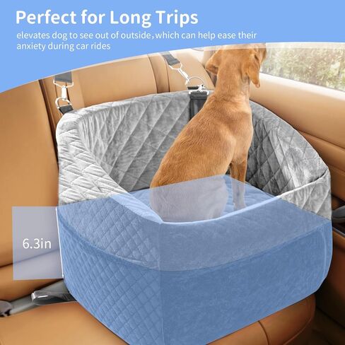 Dog Car Seat for Small Dogs,Updated Version Memory Foam Dog Car Booster Seat,puppy/Medium Dog Car Bed Washable and Removable Comes with Safety Leash and storage bag(Black/Grey) in Saudi Arabia