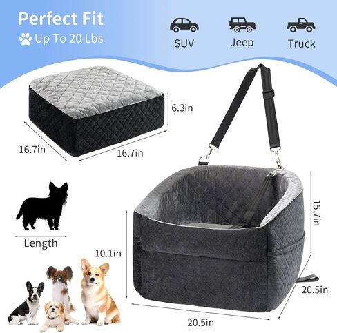 Dog Car Seat for Small Dogs,Updated Version Memory Foam Dog Car Booster Seat,puppy/Medium Dog Car Bed Washable and Removable Comes with Safety Leash and storage bag(Black/Grey) in Saudi Arabia
