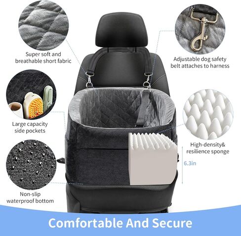Dog Car Seat for Small Dogs,Updated Version Memory Foam Dog Car Booster Seat,puppy/Medium Dog Car Bed Washable and Removable Comes with Safety Leash and storage bag(Black/Grey) in Saudi Arabia