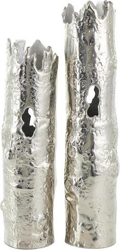 CosmoLiving by Cosmopolitan Aluminum Metal Decorative Vase Tree Trunk Inspired Centerpiece Vases, Set of 2 Flower Vases for Home Decoration 18", 15"H, Gold in Kuwait