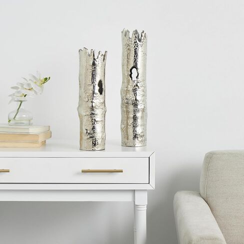 CosmoLiving by Cosmopolitan Aluminum Metal Decorative Vase Tree Trunk Inspired Centerpiece Vases, Set of 2 Flower Vases for Home Decoration 18", 15"H, Gold in Kuwait