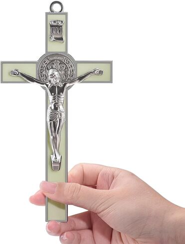 YionZian 7" Metal Enamel Large Saint Benedict Crucifix Wall Cross Cruz Del Perdon Catolica Glow in The Dark Jesus Cross for Home Wall Art Give Blessing Spiritual Sacred in Saudi Arabia
