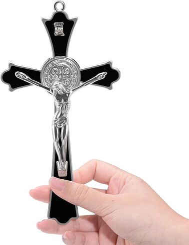 YionZian 7 بوصة مينا معدنية كبيرة سانت بنديكت صليب جدار صليب كروز ديل بيردون كاتوليكا يتوهج في الظلام صليب يسوع لفن الحائط المنزلي يعطي نعمة روحية مقدسة in Kuwait