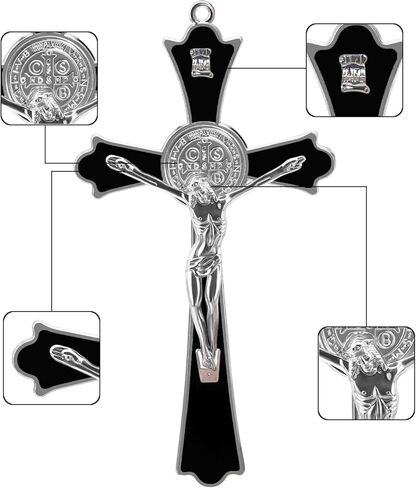 YionZian 7 بوصة مينا معدنية كبيرة سانت بنديكت صليب جدار صليب كروز ديل بيردون كاتوليكا يتوهج في الظلام صليب يسوع لفن الحائط المنزلي يعطي نعمة روحية مقدسة in Kuwait