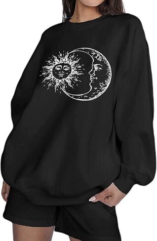 Remidoo Women's Oversized Sun and Moon Graphic Sweatshirts Long Sleeve Pullover Tops in Saudi Arabia