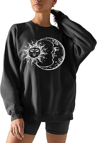 Remidoo Women's Oversized Sun and Moon Graphic Sweatshirts Long Sleeve Pullover Tops in Saudi Arabia