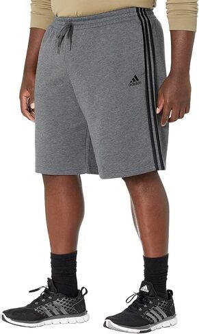 شورت رجالي من Adidas Big & Tall Essentials Fleece 3-Stripes، رمادي داكن منقط/أسود، كبير/طويل in Saudi Arabia