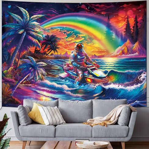 Ameyahud Trippy رائد الفضاء نسيج موجة المحيط نسيج الهبي شجرة النخيل نسيج الخيال المناظر الطبيعية نسيج سحابة ملونة الجدار شنقا ديكور للمنزل in Saudi Arabia