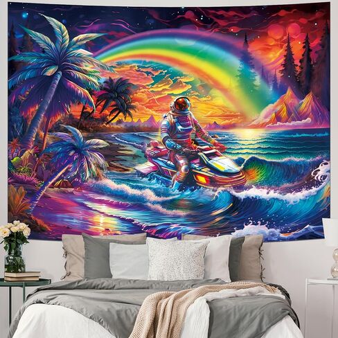 Ameyahud Trippy رائد الفضاء نسيج موجة المحيط نسيج الهبي شجرة النخيل نسيج الخيال المناظر الطبيعية نسيج سحابة ملونة الجدار شنقا ديكور للمنزل in Saudi Arabia