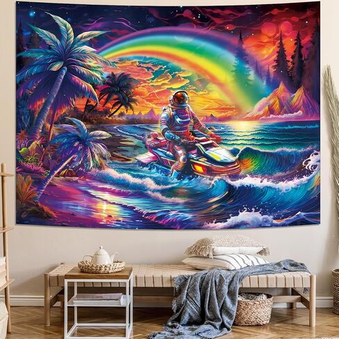 Ameyahud Trippy رائد الفضاء نسيج موجة المحيط نسيج الهبي شجرة النخيل نسيج الخيال المناظر الطبيعية نسيج سحابة ملونة الجدار شنقا ديكور للمنزل in Saudi Arabia