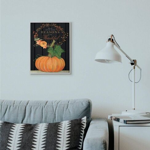 Stupell Industries Reasons to Be Thankful Pumpkin Fall Autumn Seasonal Design, Designed by Stephanie Workman Marrott Wall Art, 16x20, Grey Framed in Saudi Arabia
