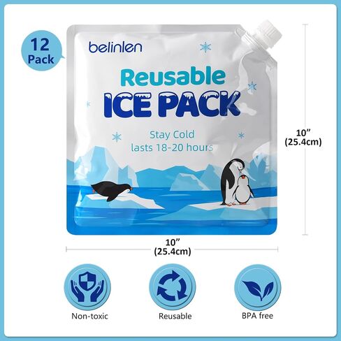 12 Pack 7 x 7 Inch Reusable Long Lasting Ice Packs for Cooler Ice Packs for Lunch Box, Lunch Bags for Beach, Fishing, Camping(7.87mil) in Saudi Arabia