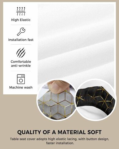 Savannan Dining Room Chair Seat Covers Set of 4, Cubic Graphics Ombre Abstract Art Black Gold Grey Removable Stretch Chair Seat Cushion Slipcovers Protector for Holiday Party Festival Decoration in Saudi Arabia