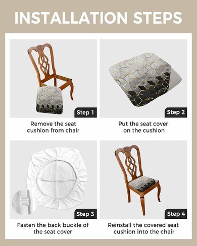 Savannan Dining Room Chair Seat Covers Set of 4, Cubic Graphics Ombre Abstract Art Black Gold Grey Removable Stretch Chair Seat Cushion Slipcovers Protector for Holiday Party Festival Decoration in Saudi Arabia