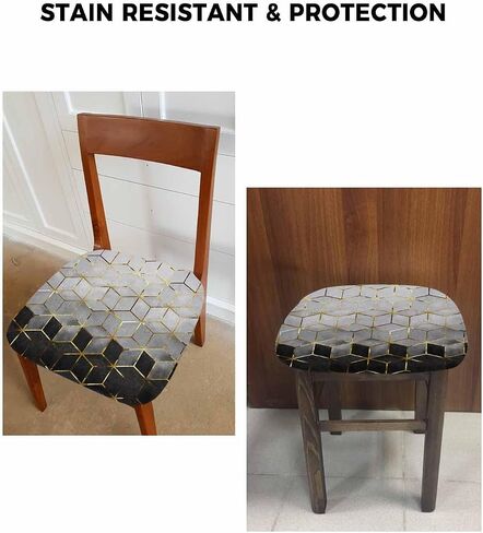 Savannan Dining Room Chair Seat Covers Set of 4, Cubic Graphics Ombre Abstract Art Black Gold Grey Removable Stretch Chair Seat Cushion Slipcovers Protector for Holiday Party Festival Decoration in Saudi Arabia
