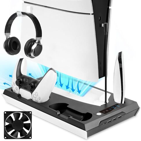 for PS5 Slim Stand and Turbo Cooling Station with Controller Charging Station for Playsation 5, for PS5 Accessories Kits with 3 Levels Cooling Fan, Headset Holder for PS5 Digital/Disc in Saudi Arabia