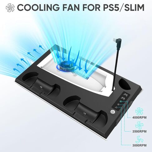 for PS5 Slim Stand and Turbo Cooling Station with Controller Charging Station for Playsation 5, for PS5 Accessories Kits with 3 Levels Cooling Fan, Headset Holder for PS5 Digital/Disc in Saudi Arabia