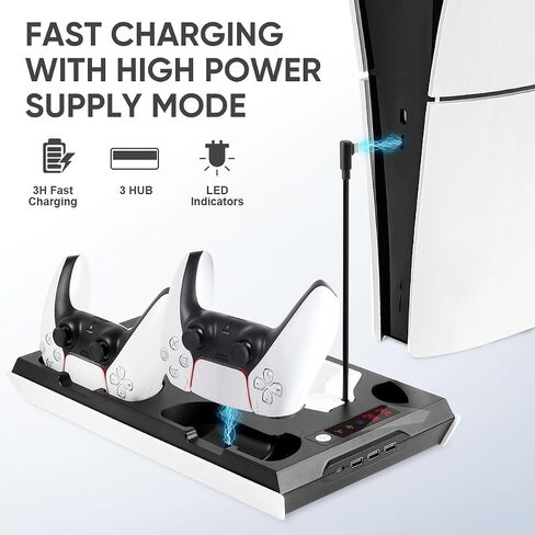 for PS5 Slim Stand and Turbo Cooling Station with Controller Charging Station for Playsation 5, for PS5 Accessories Kits with 3 Levels Cooling Fan, Headset Holder for PS5 Digital/Disc in Saudi Arabia