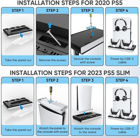for PS5 Slim Stand and Turbo Cooling Station with Controller Charging Station for Playsation 5, for PS5 Accessories Kits with 3 Levels Cooling Fan, Headset Holder for PS5 Digital/Disc in Saudi Arabia