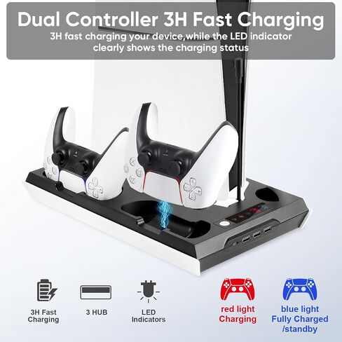 for PS5 Slim Stand and Turbo Cooling Station with Controller Charging Station for Playsation 5, for PS5 Accessories Kits with 3 Levels Cooling Fan, Headset Holder for PS5 Digital/Disc in Saudi Arabia