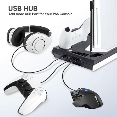 for PS5 Slim Stand and Turbo Cooling Station with Controller Charging Station for Playsation 5, for PS5 Accessories Kits with 3 Levels Cooling Fan, Headset Holder for PS5 Digital/Disc in Saudi Arabia