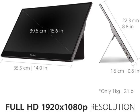 شاشة فيوسونيك VX1655-4K-OLED 15.6 بوصة 4K UHD محمولة OLED مع 2 طريقة تعمل بالطاقة 60 وات USB C، HDMI صغير، مكبرات صوت مزدوجة، وحامل مدمج مع غطاء ذكي، أسود in Kuwait