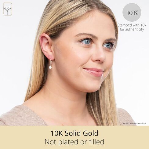 MAX + STONE 10k White Gold 6mm Round October Birthstone Created Opal Dangle Earrings for Women with Leverbacks in Saudi Arabia