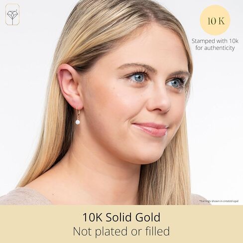 MAX + STONE 10k White Gold 6mm Round October Birthstone Created Opal Dangle Earrings for Women with Leverbacks in Saudi Arabia
