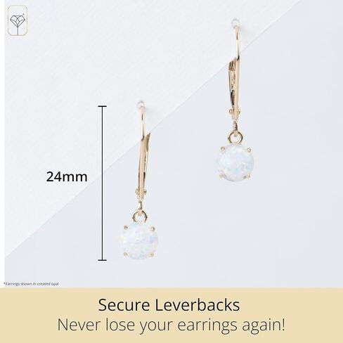 MAX + STONE 10k White Gold 6mm Round October Birthstone Created Opal Dangle Earrings for Women with Leverbacks in Saudi Arabia