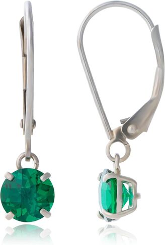 MAX + STONE 10k White Gold 6mm Round October Birthstone Created Opal Dangle Earrings for Women with Leverbacks in Saudi Arabia