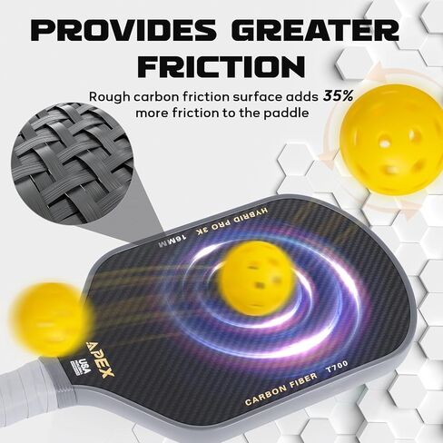 Pickleball Paddle, T700 Raw Carbon Fiber Pickleball Paddle with 16mm Polypropylene Honeycomb Core and Shock-Absorbing Grip, Pickleball Racket for Adults in Saudi Arabia