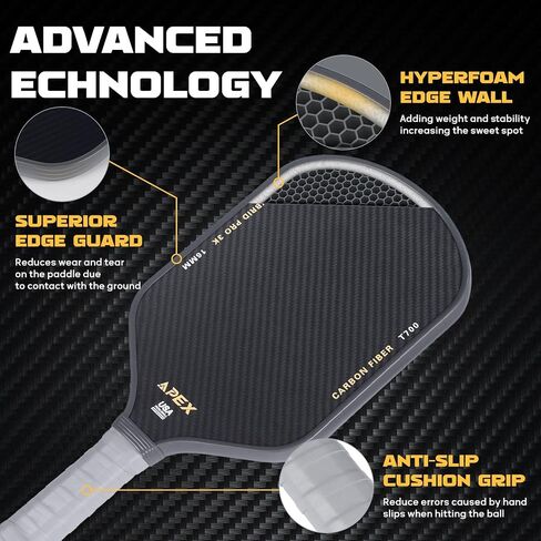 Pickleball Paddle, T700 Raw Carbon Fiber Pickleball Paddle with 16mm Polypropylene Honeycomb Core and Shock-Absorbing Grip, Pickleball Racket for Adults in Saudi Arabia