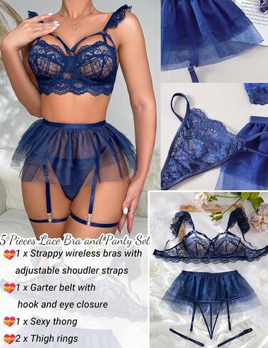 Sexy Strappy Bralette Floral Sheer Lingerie Set See Through Bra and Panty Embroidered Wireless Black XL in Saudi Arabia