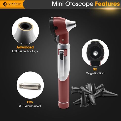 Cynamed Mini Otoscope - Portable Ear Light and Exam Kit for Home and Professional Use - 4X Magnifying Fiber Optic Scope with Spare Tips, Bulb, and Carrying Case (Purple) in Saudi Arabia