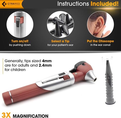 Cynamed Mini Otoscope - Portable Ear Light and Exam Kit for Home and Professional Use - 4X Magnifying Fiber Optic Scope with Spare Tips, Bulb, and Carrying Case (Purple) in Saudi Arabia
