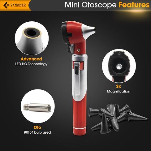 Cynamed Mini Otoscope - Portable Ear Light and Exam Kit for Home and Professional Use - 4X Magnifying Fiber Optic Scope with Spare Tips, Bulb, and Carrying Case (Purple) in Saudi Arabia