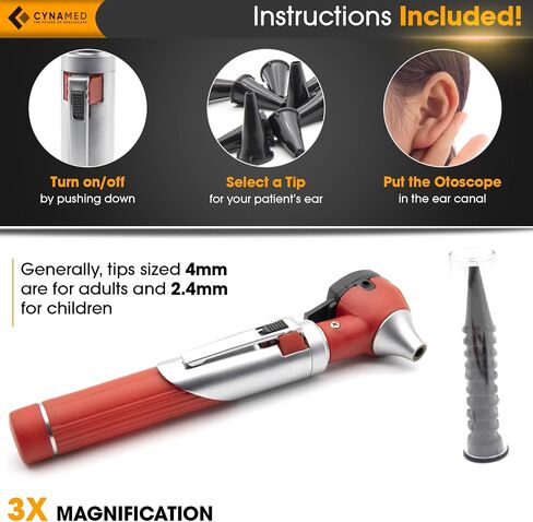 Cynamed Mini Otoscope - Portable Ear Light and Exam Kit for Home and Professional Use - 4X Magnifying Fiber Optic Scope with Spare Tips, Bulb, and Carrying Case (Purple) in Saudi Arabia
