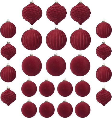 KI Store Velvet Christmas Balls Burgundy 25pcs Flocked Christmas Tree Ornaments Assortment for Xmas Tree Holiday Decor in Saudi Arabia