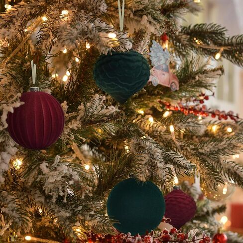 KI Store Velvet Christmas Balls Burgundy 25pcs Flocked Christmas Tree Ornaments Assortment for Xmas Tree Holiday Decor in Saudi Arabia
