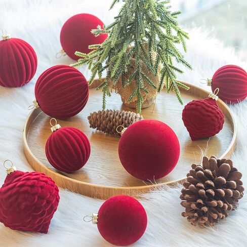 KI Store Velvet Christmas Balls Burgundy 25pcs Flocked Christmas Tree Ornaments Assortment for Xmas Tree Holiday Decor in Saudi Arabia