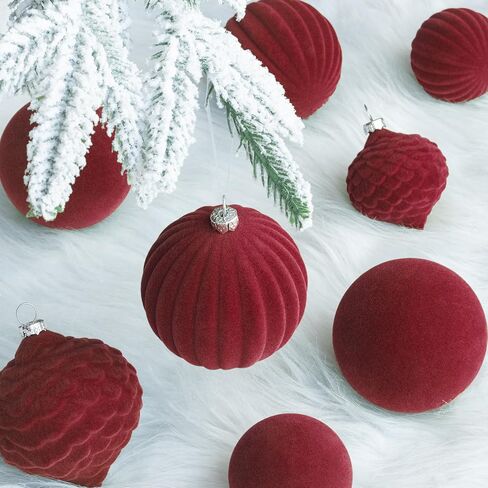 KI Store Velvet Christmas Balls Burgundy 25pcs Flocked Christmas Tree Ornaments Assortment for Xmas Tree Holiday Decor in Saudi Arabia