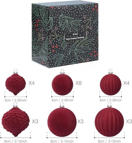 KI Store Velvet Christmas Balls Burgundy 25pcs Flocked Christmas Tree Ornaments Assortment for Xmas Tree Holiday Decor in Saudi Arabia