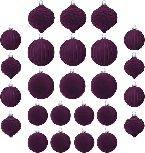 KI Store Velvet Christmas Balls Burgundy 25pcs Flocked Christmas Tree Ornaments Assortment for Xmas Tree Holiday Decor in Saudi Arabia