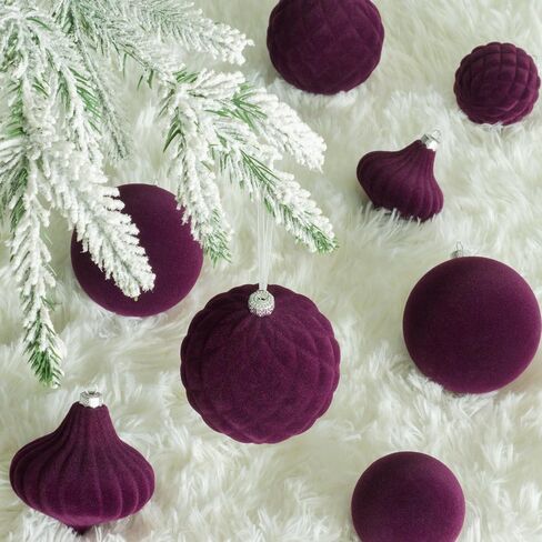 KI Store Velvet Christmas Balls Burgundy 25pcs Flocked Christmas Tree Ornaments Assortment for Xmas Tree Holiday Decor in Saudi Arabia