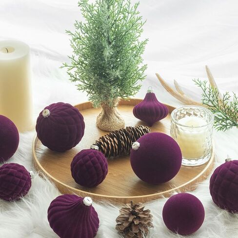 KI Store Velvet Christmas Balls Burgundy 25pcs Flocked Christmas Tree Ornaments Assortment for Xmas Tree Holiday Decor in Saudi Arabia