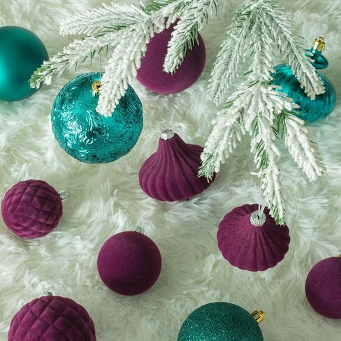 KI Store Velvet Christmas Balls Burgundy 25pcs Flocked Christmas Tree Ornaments Assortment for Xmas Tree Holiday Decor in Saudi Arabia