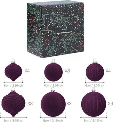 KI Store Velvet Christmas Balls Burgundy 25pcs Flocked Christmas Tree Ornaments Assortment for Xmas Tree Holiday Decor in Saudi Arabia