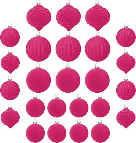 KI Store Velvet Christmas Balls Burgundy 25pcs Flocked Christmas Tree Ornaments Assortment for Xmas Tree Holiday Decor in Saudi Arabia