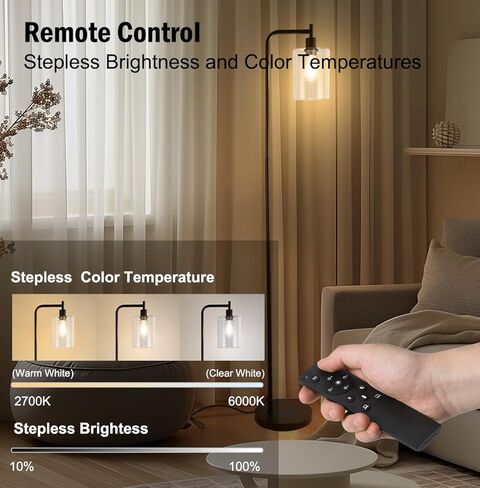 GAOMON Floor Lamps for Living Room with Glass lampshade, Modern Standing Lamp with Remote Control, Classic Reading Tall Pole Light for Bedroom Office Study Room, Gold in Saudi Arabia
